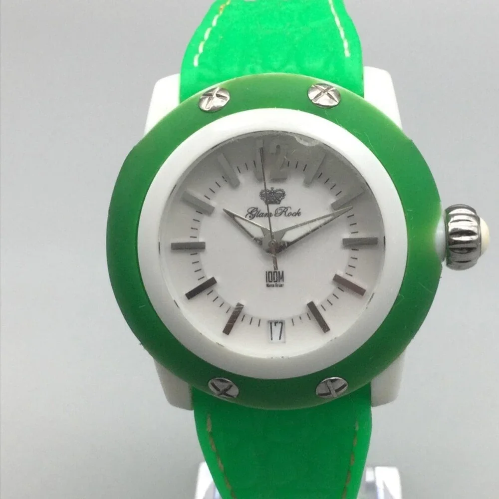 Glam Rock Miss Miami Beach Womens Watch 38mm Chipped Crystal Green New Battery